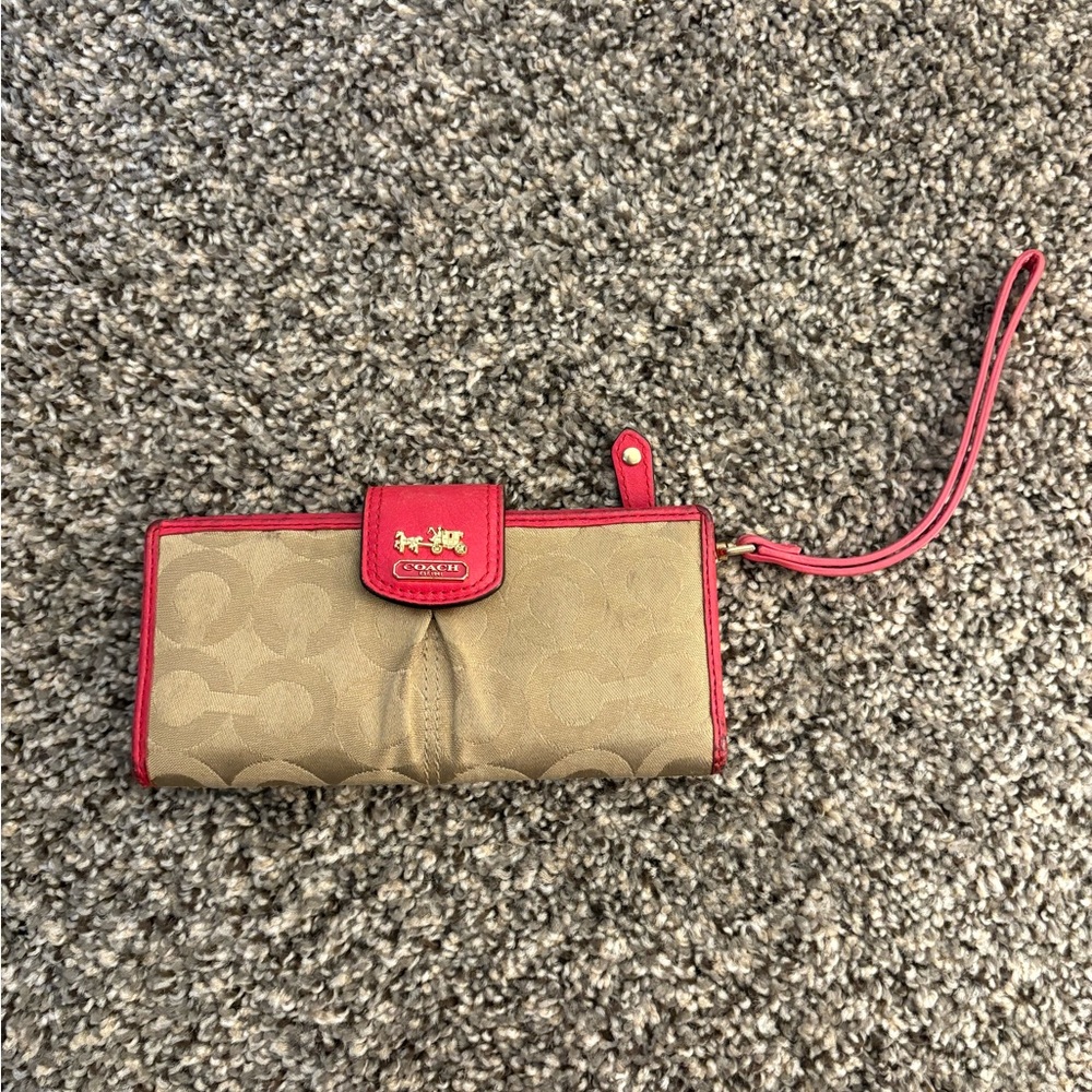 COACH Madison Op Art Sateen Skinny Organizer Wallet 46636 KHAKI/PUNCH - NWT